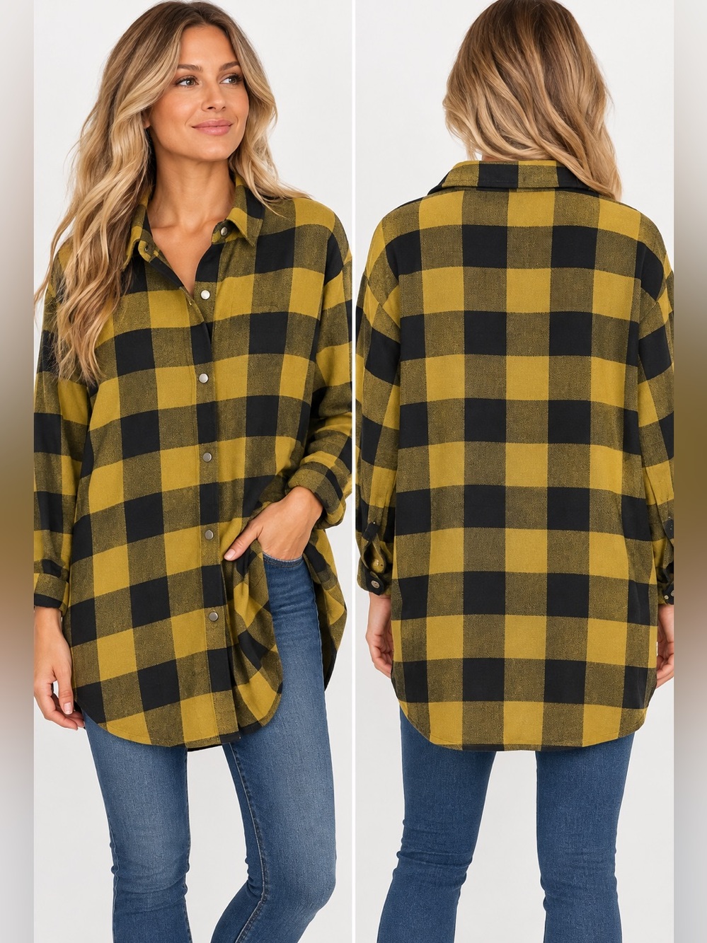 Olive Green & Black Buffalo Plaid Oversized Shacket Size XL